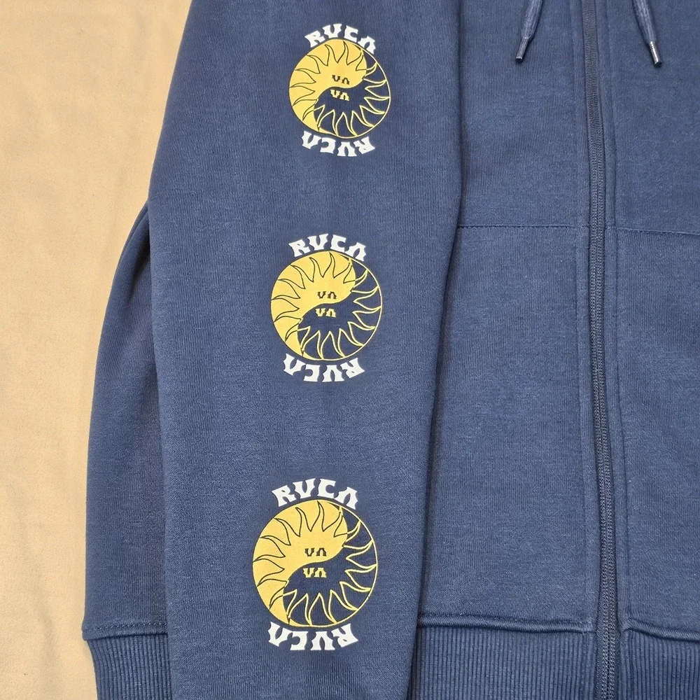 NWT RVCA Hoodie Mens Blue The Balance of Opposites Rays‎ Cotton Full Zip  Medium